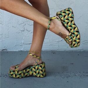 Desert Trip Retro Print Platform Wedge Sandal